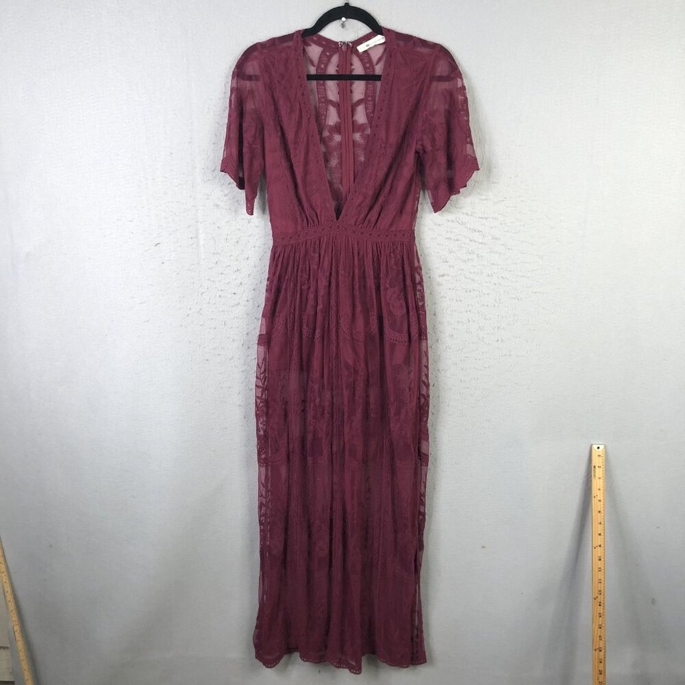 The Impeccable Pig Dress Womens S Burgundy Lace Maxi Floral Boho Dark Fairy